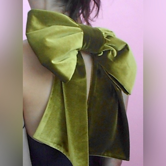 NWT. Zara Black Maxi Bow Velvet Short V-Neck Dress. Size M. - Picture 11 of 15